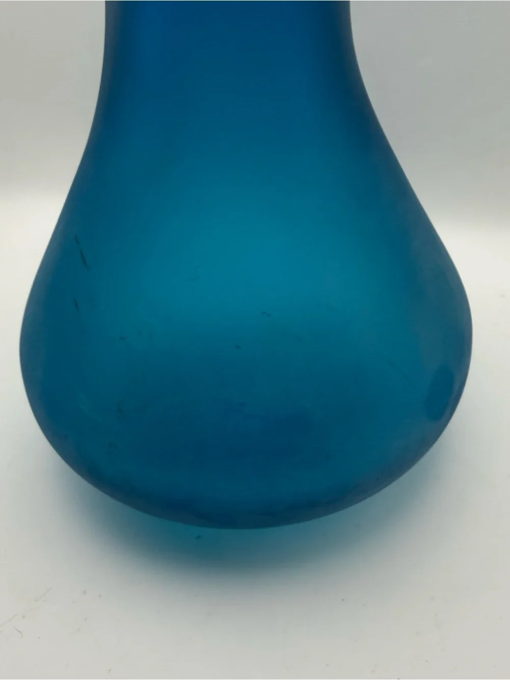 Vintage Frosted Turquoise Blue Art Glass Vase Hand Blown Abstract Form MCM 9